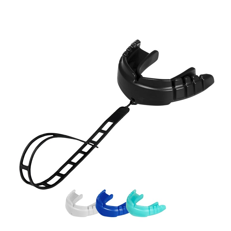 OPRO Snap-Fit Instant Level Braces Mouth Guard + Strap â€“ Quick Protection Mouthguard for Lacrosse, jiu Jitsu, MMA Boxing Wrestling & Football Mouthpiece â€“ Includes Mouth Guard Case (Adult, Black) - Image 1